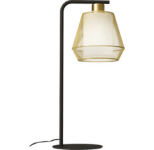Lampă de masă cu bază metalică și abajur din plasă de sârmă