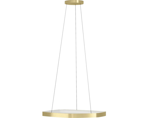 Lumină suspendată aurie cu corp de lampă în formă de ecran pe suspensii subțiri