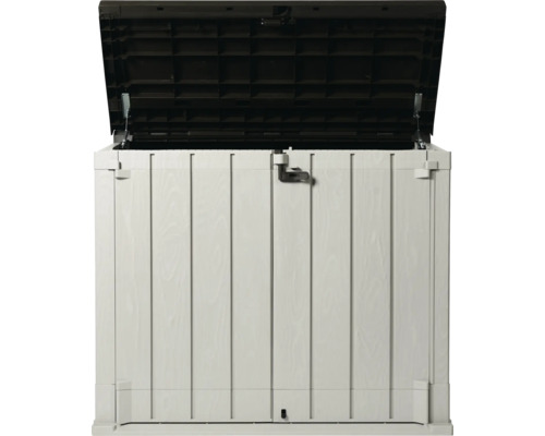 Cutie de grădină deschisă pentru depozitarea uneltelor de grădină și a pernelor de mobilier de grădină