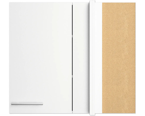 Imagine detaliată a unui dulap suspendat alb cu un mâner argintiu