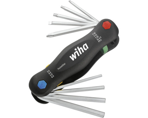 Șurubelniță multifuncțională Wiha PocketStar, 9 capete diferite, crom-vanadiu Wiha PocketStar unealtă pliabilă cu diverse biți de șurubelniță