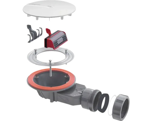 Explozie a unui sistem de scurgere pentru duș cu diferite componente