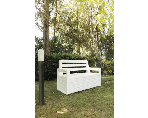 Bancă de grădină cu spațiu de depozitare pe gazon