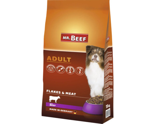 Hrană uscată pentru câini MR. BEEF Adult fulgi și carne 15 kg