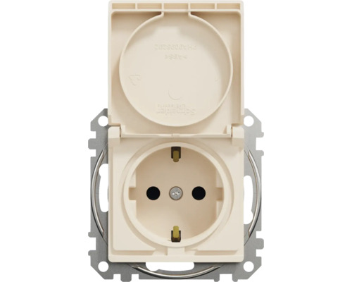Priză 2P+E simplă Schneider Sedna Design, capac de protecție, obturatoare bej Priză cu capac rabatabil