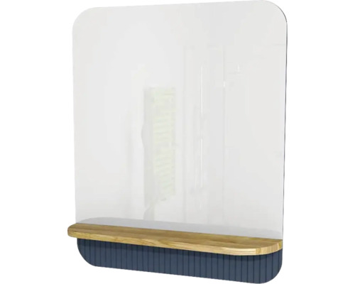 Oglindă baie cu poliță Devo Gloria 2.0, 70x86 cm, albastru striat/stejar Ecran de protecție din material transparent cu raft