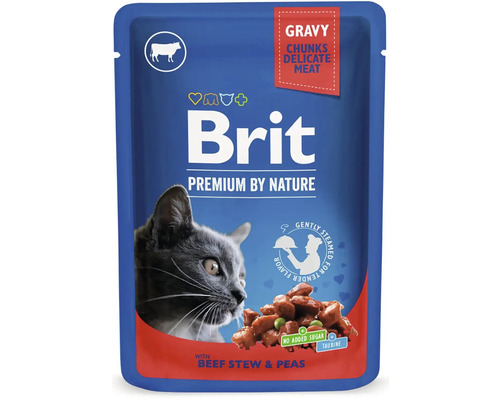 Hrană umedă pentru pisici Brit Premium by Nature cu vită și mazăre în sos 100 g