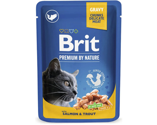 Hrană umedă pentru pisici Brit Premium by Nature cu somon și păstrăv în sos 100 g