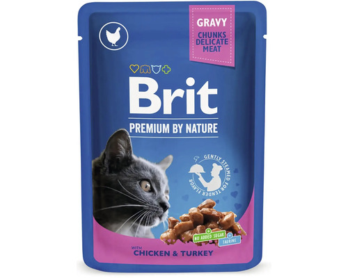 Hrană umedă pentru pisici Brit Premium by Nature cu pui și curcan în sos 100 g