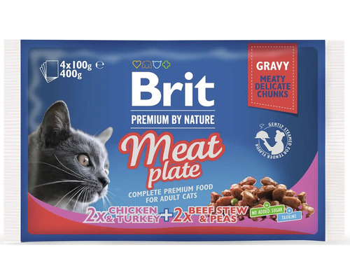 Hrană umedă pentru pisici Brit Premium by Nature cu pui, curcan, vită și mazăre în sos 4x100 g
