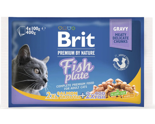 Hrană umedă pentru pisici Brit Premium by Nature cu pește în sos 4x100 g