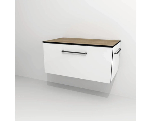 Bază lavoar baie Devo Sonus 2.0, sertar cu închidere lentă, MDF, 77x36 cm, alb/stejar bardolino Bază lavoar baie Devo Sonus 2.0, sertar cu închidere lentă, MDF, 77x36 cm, alb/stejar bardolino