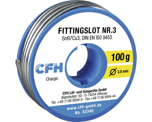 Aliaj de lipit fitinguri & țevi de cupru CFH Ø3mm 100g Rolă de cositor pentru lipit Fittingslot numărul 3, 100 grame, diametru 3,0 milimetri