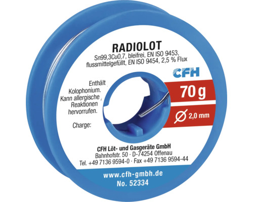 Fludor (cositor cu sacâz) CFH Sn99Cu1 Ø2mm 70g, pentru electrică & radio-amatori, fără plumb