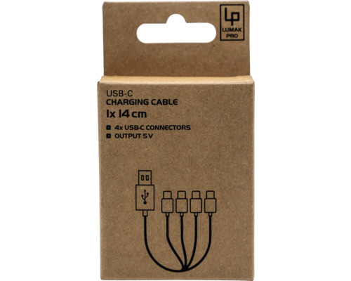 Cablu de încărcare USB-C, 1 bucată, 14 centimetri, patru conectori USB-C, ieșire 5V