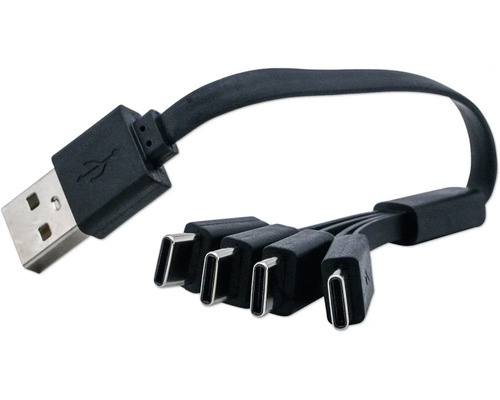 Cablu de alimentare acumulatori Lumak Pro 1,5V 18,5cm de la 4x USB-C la 1x USB-A Cablu USB negru cu patru conectori de tip C