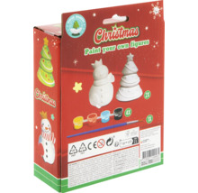 Ambalajul unui set de lucru manual pentru pictarea figurinelor de Crăciun cu culori și pensulă