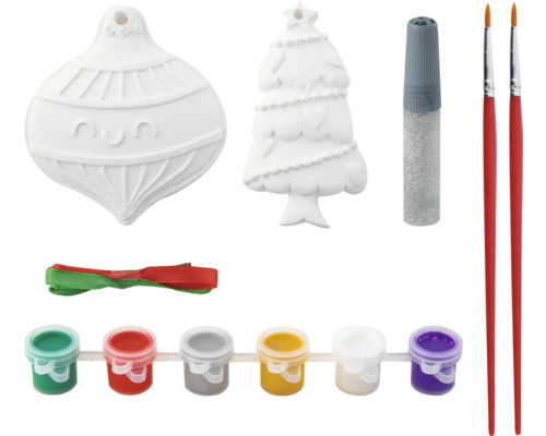 Set de creație pentru decorațiuni de brad cu vopsele și pensulă