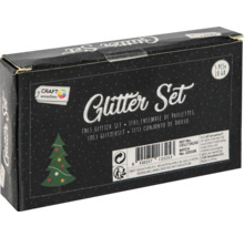 Set de sclipici într-un ambalaj negru cu motiv de pom de Crăciun