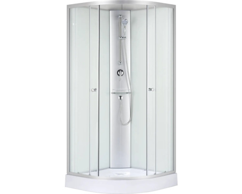 Cabină de duș completă semirotundă Sanotechnik TP03 90x90 cm, sticlă securizată transparentă, profil crom