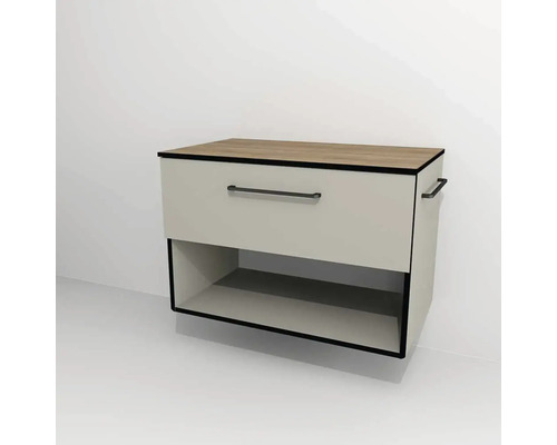 Bază lavoar baie Devo Sonus 2.0, 1 sertar cu închidere lentă 1 poliță, MDF, 77x52 cm, grej/stejar bardolino Bază lavoar baie Devo Sonus 2.0, 1 sertar cu închidere lentă 1 poliță, MDF, 77x52 cm, grej/stejar bardolino
