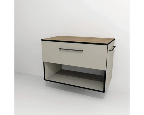 Bază lavoar baie Devo Sonus 2.0, 1 sertar cu închidere lentă 1 poliță, MDF, 77x52 cm, bej/stejar bardolino Bază lavoar baie Devo Sonus 2.0, 1 sertar cu închidere lentă 1 poliță, MDF, 77x52 cm, bej/stejar bardolino
