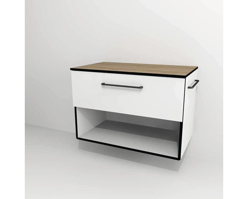 Bază lavoar baie Devo Sonus 2.0, 1 sertar cu închidere lentă 1 poliță, MDF, 77x52 cm, alb/stejar bardolino Bază lavoar baie Devo Sonus 2.0, 1 sertar cu închidere lentă 1 poliță, MDF, 77x52 cm, alb/stejar bardolino