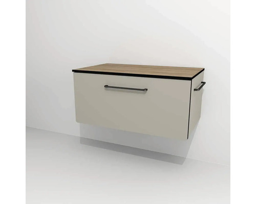 Bază lavoar baie Devo Sonus 2.0, sertar cu închidere lentă, MDF, 77x36 cm, bej/stejar bardolino Bază lavoar baie Devo Sonus 2.0, sertar cu închidere lentă, MDF, 77x36 cm, bej/stejar bardolino