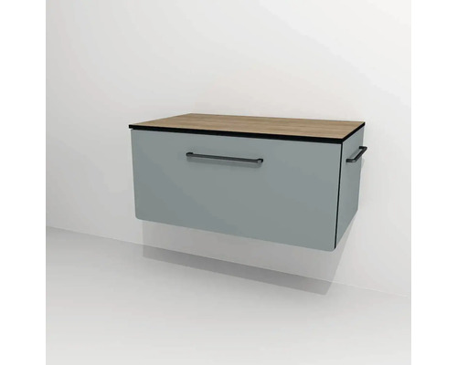 Bază lavoar baie Devo Sonus 2.0, sertar cu închidere lentă, MDF, 77x36 cm, verde/stejar bardolino Bază lavoar baie Devo Sonus 2.0, sertar cu închidere lentă, MDF, 77x36 cm, verde/stejar bardolino