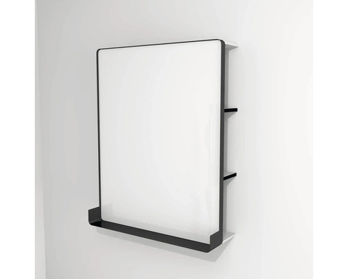 Oglindă baie cu LED, etajeră și poliță Devo Sonus 2.0, 75,5x94 cm, alb/negru, IP 44