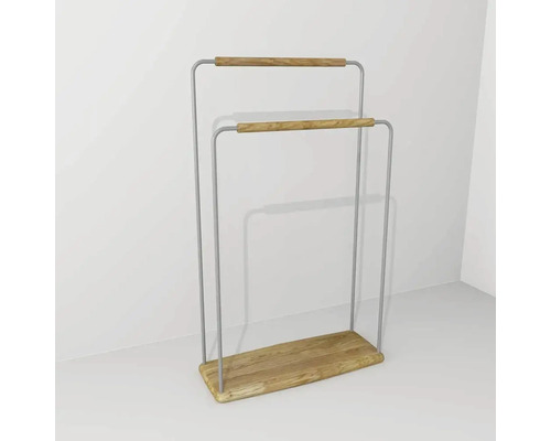 Suport prosop stativ Devo Gloria Oval, 2 brațe, 53x85,3x19 cm, gri/stejar Suport de prosoape independent din metal și lemn cu două bare