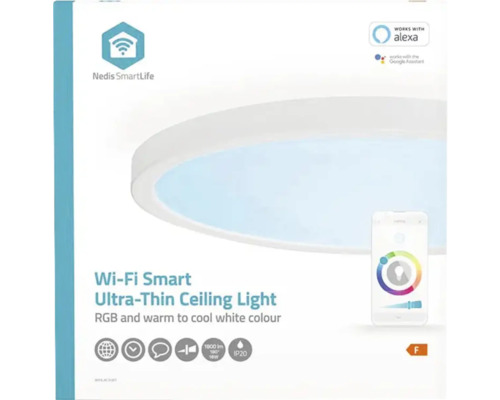 Ambalaj pentru plafonieră inteligentă ultra-subțire Nedis SmartLife Wi-Fi cu lumină RGB și lumină albă caldă până la rece