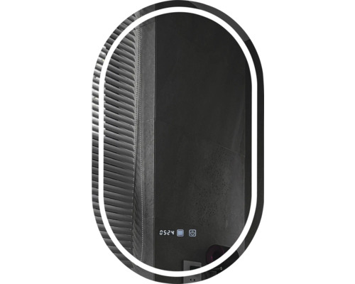 Oglindă ovală cu afișaj digital în baie