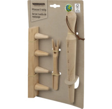 Set de plantare din lemn, format din trei piese, în cutie de carton