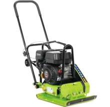 Placă vibratoare verde cu motor cu combustie și mâner de control