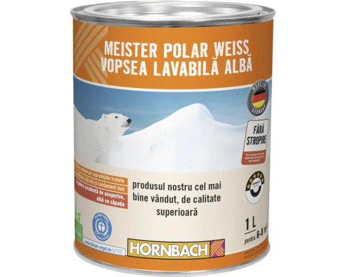 Vopsea lavabilă Meister Polar Weiss Plus fără conservanți 1 l