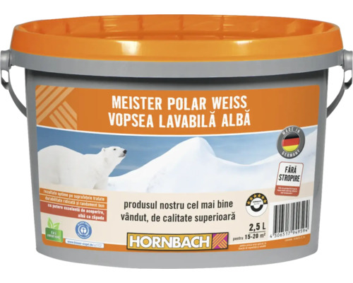 Vopsea lavabilă Meister Polar Weiss fără conservanți 2,5 l