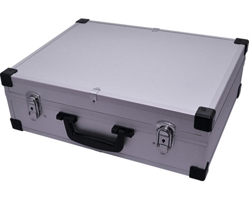 Cutie de scule argintie cu mâner și încuietori