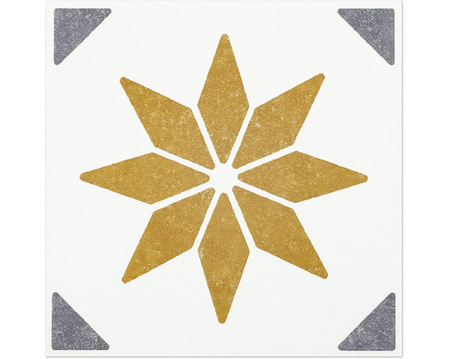 Faianță decorativă cu model stea și triunghiuri în colțuri