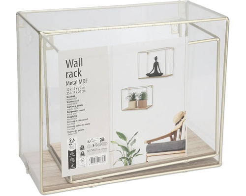 Set 2 etajere perete, metal/MDF, auriu - 25x30x14 cm + 20x25x14 cm Raft de perete din metal și MDF, 30 x 14 x 25 centimetri