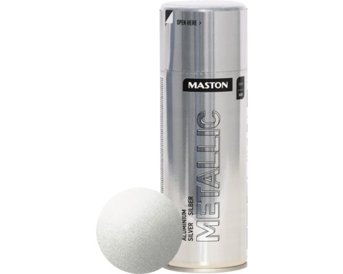 Lac acrilic spray Maston argintiu metalic 400 ml Vopsea metalică argintie aluminiu Maston în recipient spray cu mostră de culoare