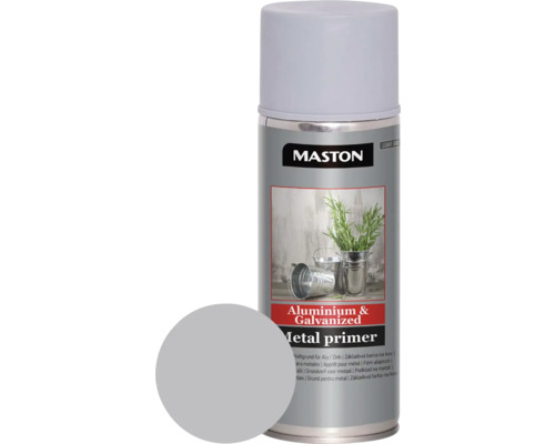 Grund spray aluminiu/zinc pentru metal Maston gri 400 ml Amorsă pentru aluminiu și metale galvanizate Maston la cutie