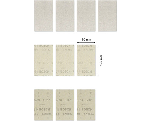 Mai multe foi abrazive marca Bosch cu dimensiunile 80 mm x 133 mm