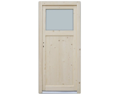 Ușă intrare secundată din lemn de molid Dortmund cu geam 98x198 cm stânga