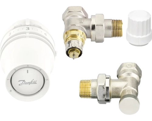 Set robineți termostatați colțar Danfoss 015G5333 1/2”, cu cap termostatic, alb