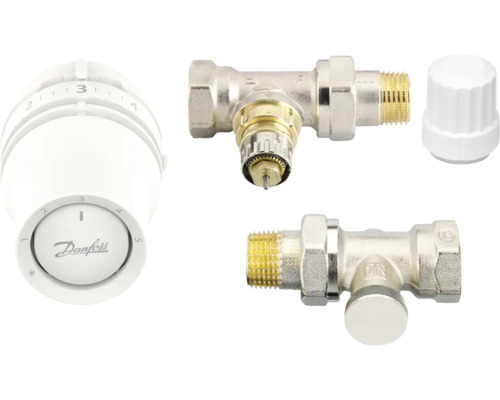 Set robineți termostatați Danfoss 015G5332 1/2”, cu cap termostatic, alb
