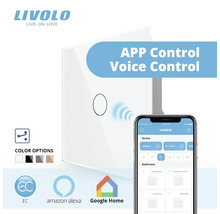 Întrerupător cu aplicație și control vocal și logo-urile Amazon Alexa și Google Home