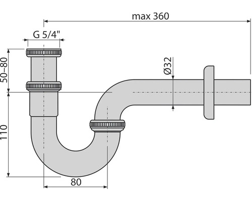 Desen tehnic al unui sifon cu dimensiuni