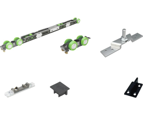 Set feronerie pentru uși glisante cu role și material de fixare