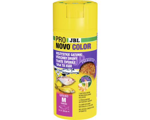 Hrană pești acvariu JBL ProNovo Color Grano M 250 ml CLICK JBL Pro Novo Color hrană pentru pești pentru toate speciile de pești
